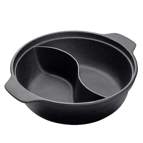 32CM Round Cast Iron Shabu Shabu Hotpot Beef Chicken Stew Wok Two-Flavor Division