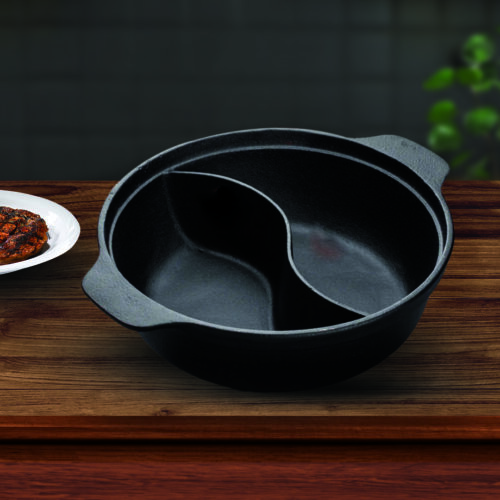 32CM Round Cast Iron Shabu Shabu Hotpot Beef Chicken Stew Wok Two-Flavor Division - Image 4