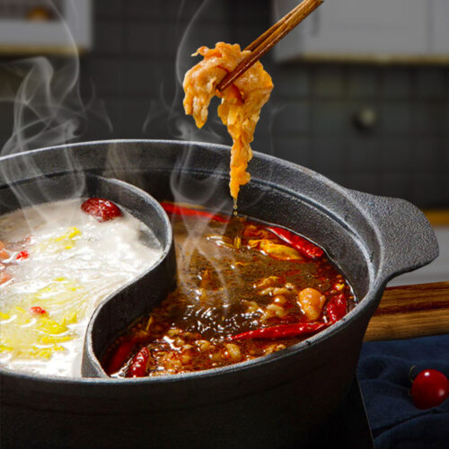 32CM Round Cast Iron Shabu Shabu Hotpot Beef Chicken Stew Wok Two-Flavor Division - Image 6