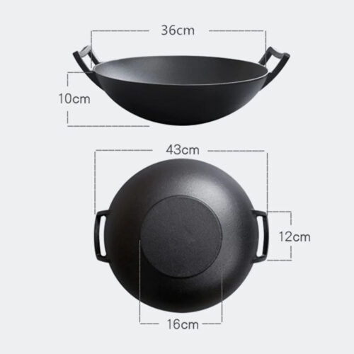 36CM Commercial Cast Iron Wok FryPan with Wooden Lid Fry Pan - Image 7