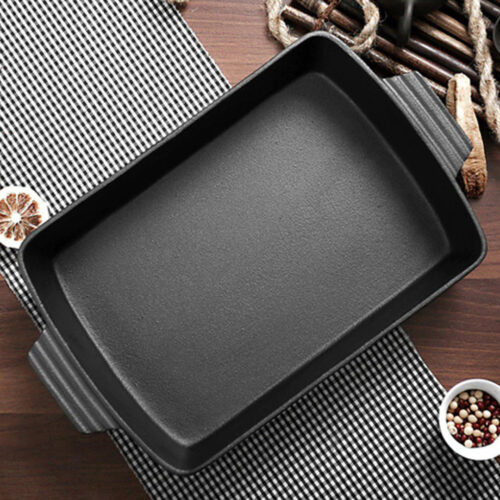 38cm Cast Iron Rectangle Bread Cake Baking Dish Lasagna Roasting Pan - Image 2