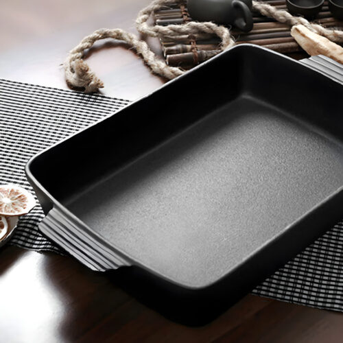 38cm Cast Iron Rectangle Bread Cake Baking Dish Lasagna Roasting Pan - Image 3