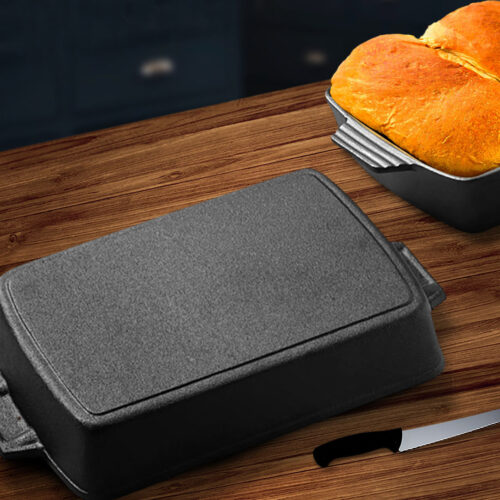 38cm Cast Iron Rectangle Bread Cake Baking Dish Lasagna Roasting Pan - Image 4