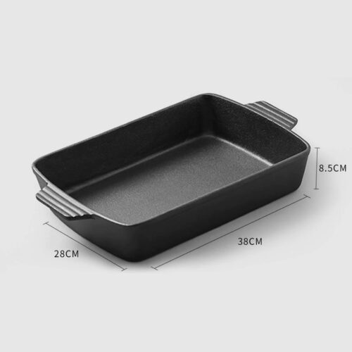 38cm Cast Iron Rectangle Bread Cake Baking Dish Lasagna Roasting Pan - Image 5