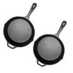 2x 30cm Round Cast Iron Frying Pan Skillet Steak Sizzle Platter with Helper Handle