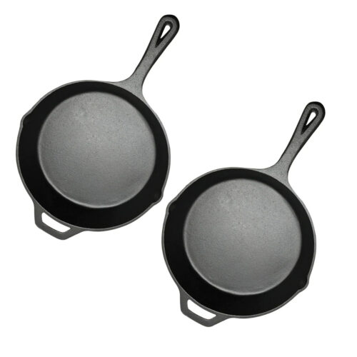 2x 30cm Round Cast Iron Frying Pan Skillet Steak Sizzle Platter with Helper Handle