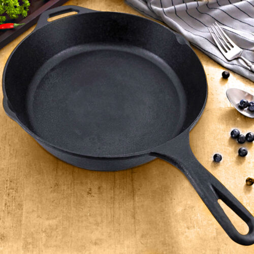 2x 30cm Round Cast Iron Frying Pan Skillet Steak Sizzle Platter with Helper Handle - Image 3