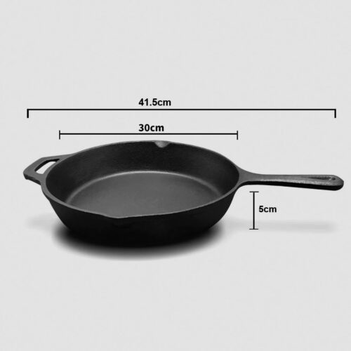 2x 30cm Round Cast Iron Frying Pan Skillet Steak Sizzle Platter with Helper Handle - Image 7