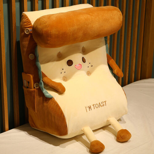 2x Cute Face Toast Bread Wedge Cushion Stuffed Plush Cartoon Back Support Pillow Decor - Image 2