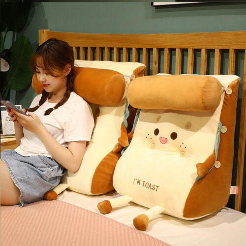 2x Cute Face Toast Bread Wedge Cushion Stuffed Plush Cartoon Back Support Pillow Decor - Image 4