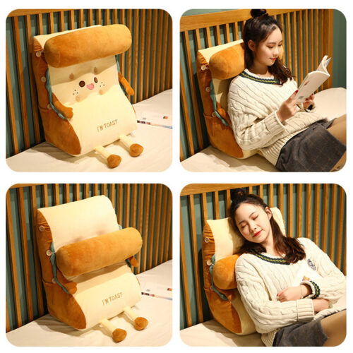 2x Cute Face Toast Bread Wedge Cushion Stuffed Plush Cartoon Back Support Pillow Decor - Image 8