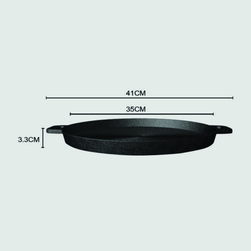2x 35cm Round Ribbed Cast Iron Frying Pan Skillet Steak Sizzle Platter with Handle - Image 7