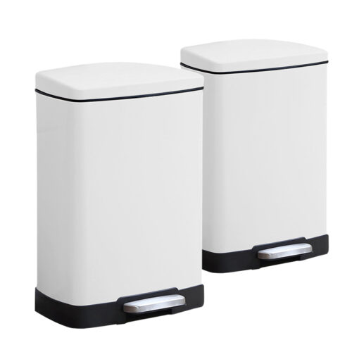 2x Foot Pedal Stainless Steel Rubbish Recycling Garbage Waste Trash Bin Shape 12L White