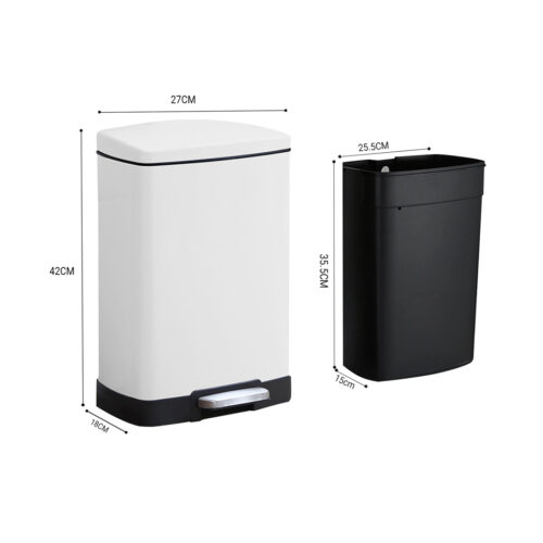 2x Foot Pedal Stainless Steel Rubbish Recycling Garbage Waste Trash Bin Shape 12L White - Image 5