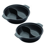 2x 32CM Round Cast Iron Shabu Shabu Hotpot Beef Chicken Stew Wok Two-Flavor Division