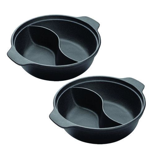 2x 32CM Round Cast Iron Shabu Shabu Hotpot Beef Chicken Stew Wok Two-Flavor Division