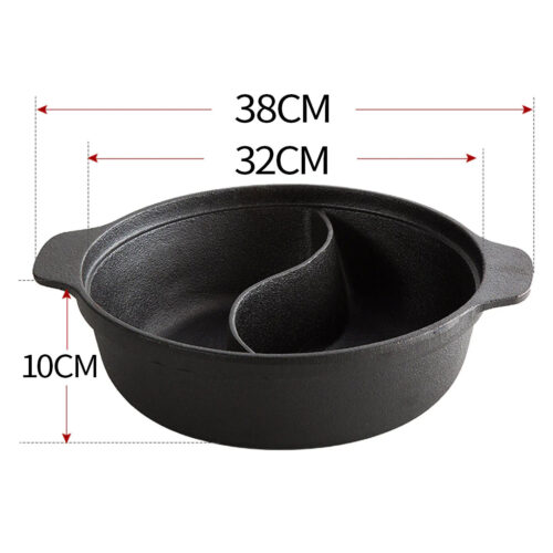 2x 32CM Round Cast Iron Shabu Shabu Hotpot Beef Chicken Stew Wok Two-Flavor Division - Image 7