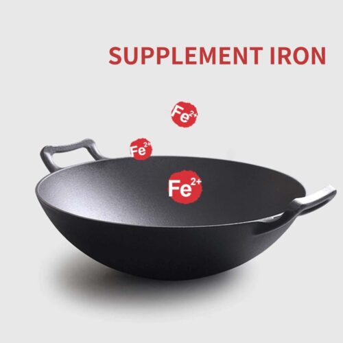 2x 36CM Commercial Cast Iron Wok FryPan with Wooden Lid Fry Pan - Image 5
