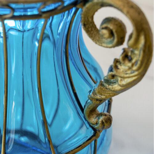 Blue Colored Glass Flower Vase with 4 Bunch 11 Heads Artificial Fake Silk Rose Decor Set - Image 4