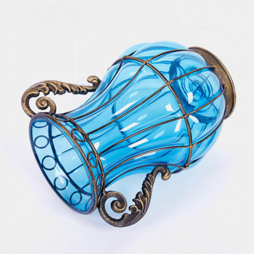Blue Colored Glass Flower Vase with 4 Bunch 11 Heads Artificial Fake Silk Rose Decor Set - Image 5