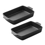 2x 38cm Cast Iron Rectangle Bread Cake Baking Dish Lasagna Roasting Pan