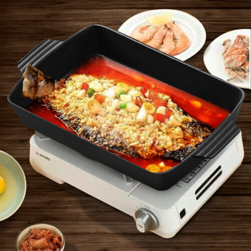 2x 38cm Cast Iron Rectangle Bread Cake Baking Dish Lasagna Roasting Pan - Image 7