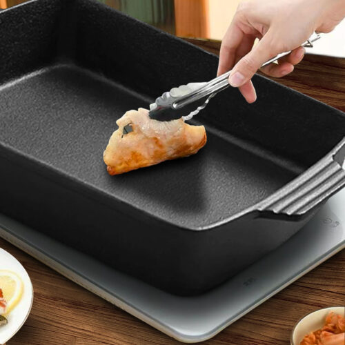2x 38cm Cast Iron Rectangle Bread Cake Baking Dish Lasagna Roasting Pan - Image 8