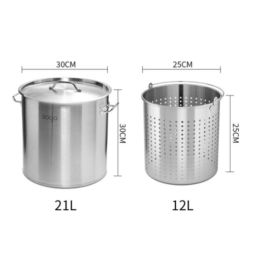 21L 18/10 Stainless Steel Stockpot with Perforated Stock Pot Basket Pasta Strainer - Image 9