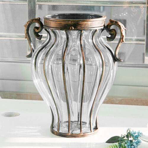Clear Glass Flower Vase with 6 Bunch 4 Heads Artificial Fake Silk Magnolia denudata Decor Set - Image 4
