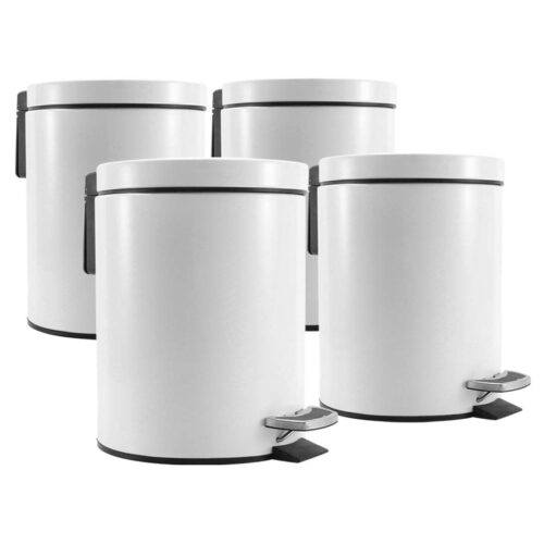 4x 12L Foot Pedal Stainless Steel Rubbish Recycling Garbage Waste Trash Bin Round White