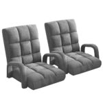2x Folding Lounge Cushion Adjustable Floor Lazy Recliner Chair with Armrest Grey