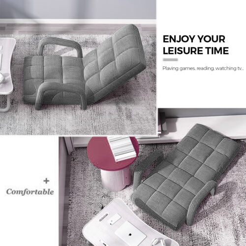 2x Folding Lounge Cushion Adjustable Floor Lazy Recliner Chair with Armrest Grey - Image 4