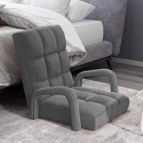 2x Folding Lounge Cushion Adjustable Floor Lazy Recliner Chair with Armrest Grey - Image 5