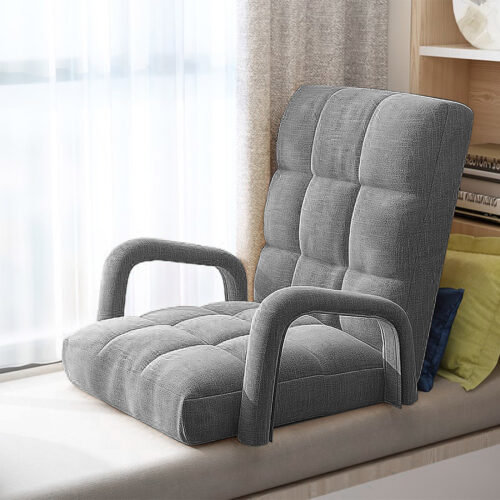 2x Folding Lounge Cushion Adjustable Floor Lazy Recliner Chair with Armrest Grey - Image 6