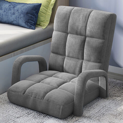 2x Folding Lounge Cushion Adjustable Floor Lazy Recliner Chair with Armrest Grey - Image 7