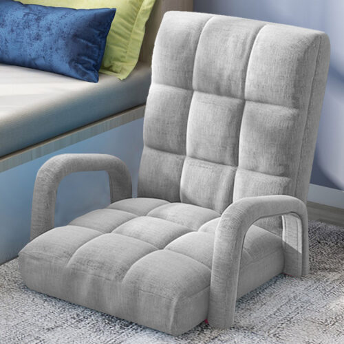 2x Folding Lounge Cushion Adjustable Floor Lazy Recliner Chair with Armrest Grey - Image 8