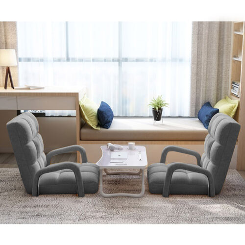2x Folding Lounge Cushion Adjustable Floor Lazy Recliner Chair with Armrest Grey - Image 9