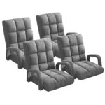 4x Folding Lounge Cushion Adjustable Floor Lazy Recliner Chair with Armrest Grey