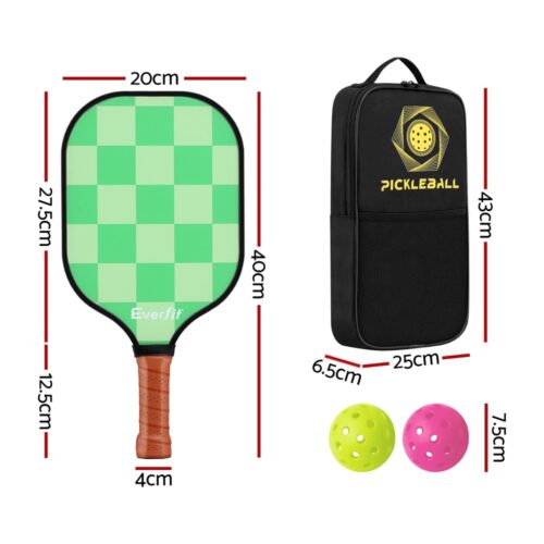 Everfit Pickleball Paddle Set Fiberglass with Balls Bag Tournament Kit 2PCS Pickle Balls Rackets - Image 2