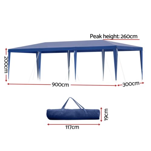 Instahut Gazebo 3x9m Wedding Party Marquee Tent Outdoor Event Camping Shade Blue - Image 2