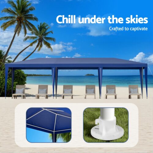 Instahut Gazebo 3x9m Wedding Party Marquee Tent Outdoor Event Camping Shade Blue - Image 5