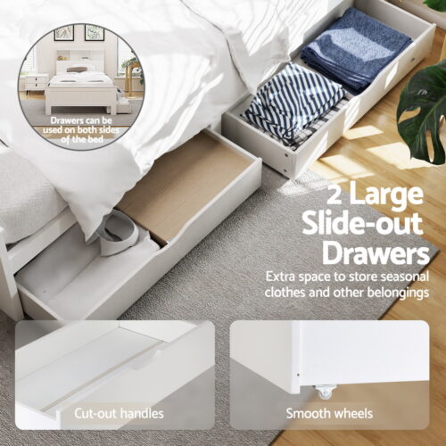 Artiss Bed Frame King Single Size Wooden with 3 Shelves Bed Head White - Image 3