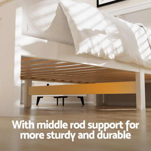 Artiss Bed Frame King Single Size Wooden with 3 Shelves Bed Head White - Image 4