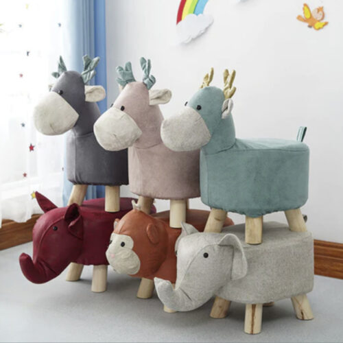 2x Pink Children Bench Deer Character Round Ottoman Stool Soft Small Comfy Seat Decor - Image 4