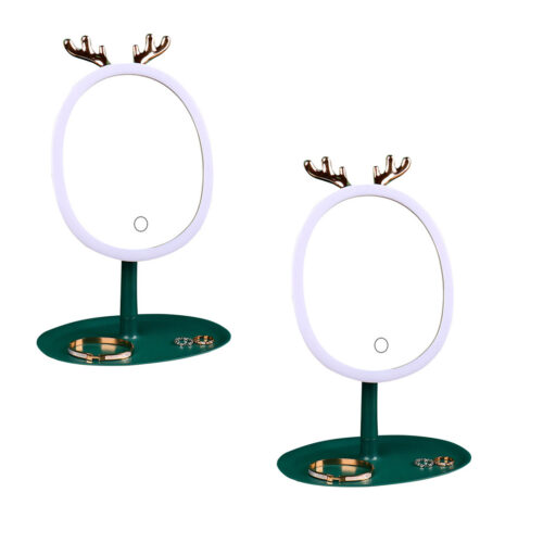 2x Green Antler LED Light Makeup Mirror Tabletop Vanity Decor