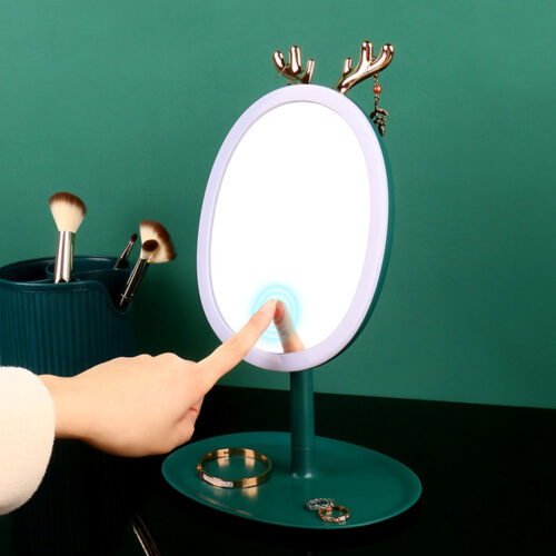 2x Green Antler LED Light Makeup Mirror Tabletop Vanity Decor - Image 3