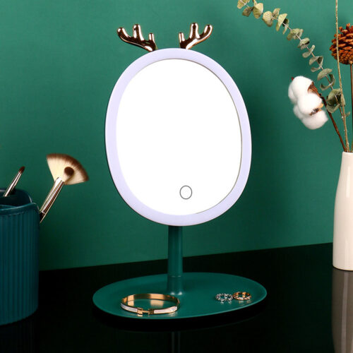 2x Green Antler LED Light Makeup Mirror Tabletop Vanity Decor - Image 4