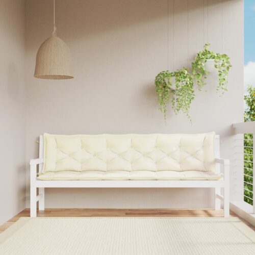 Garden Bench Cushions 2pcs Cream White 200x50x7cm Oxford Fabric - Image 2