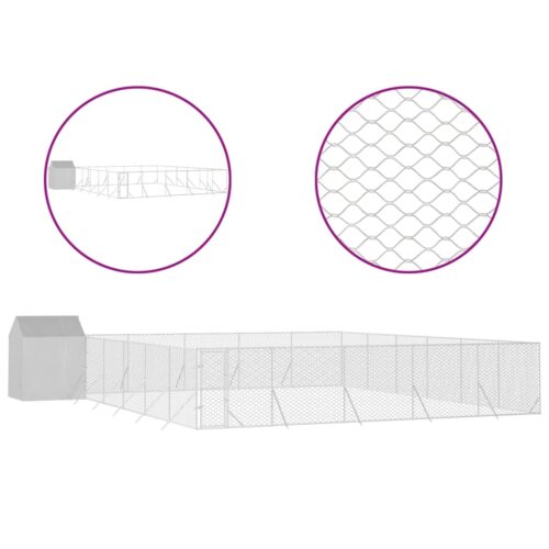 Outdoor Dog Kennel with Roof Silver 12x12x2.5m Galvanised Steel - Image 2