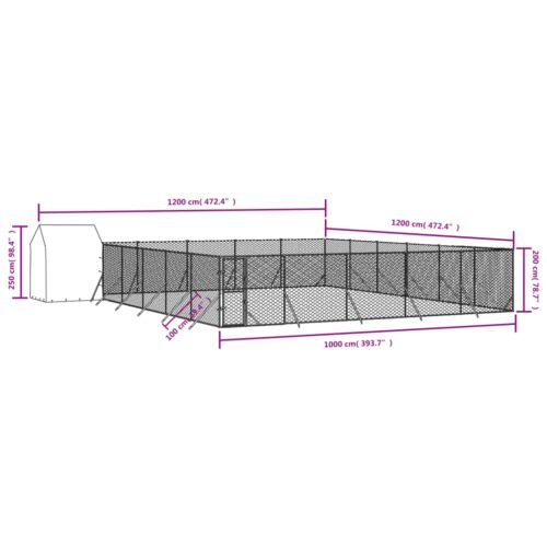 Outdoor Dog Kennel with Roof Silver 12x12x2.5m Galvanised Steel - Image 4